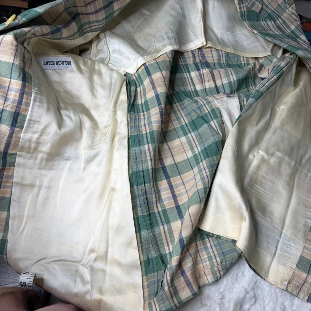 Vintage Gordon of Philadelphia Plaid Blazer Green Tan 3 Button Sport Coat 42R